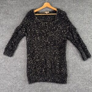 Gibson Latimer Sweater Dress Womens L Black‎ Fuzzy Knit Metallic Grunge Y2K